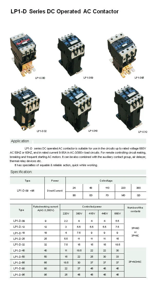LP1-D DC Operated AC Contactor