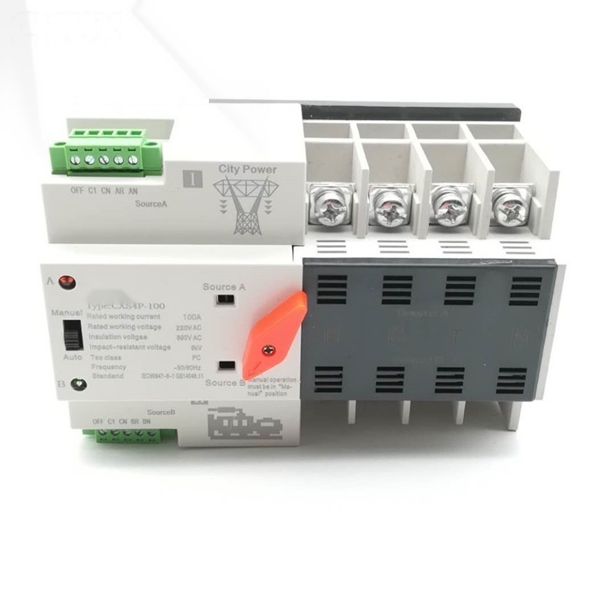 CXS4P-100 Mini ATS 4P Automatic Transfer Switch Electrical Selector Switches Dual Power Switch Din Rail Type